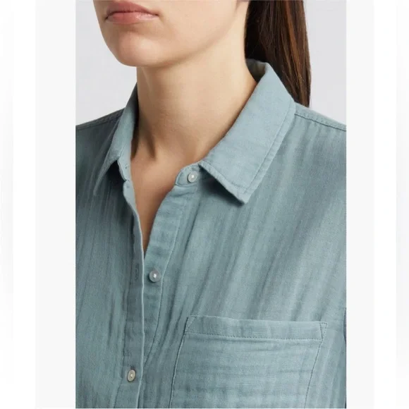 Rails Ellis Cotton Gauze Button Up Shirt in Aloe, Size S - Picture 4 of 13
